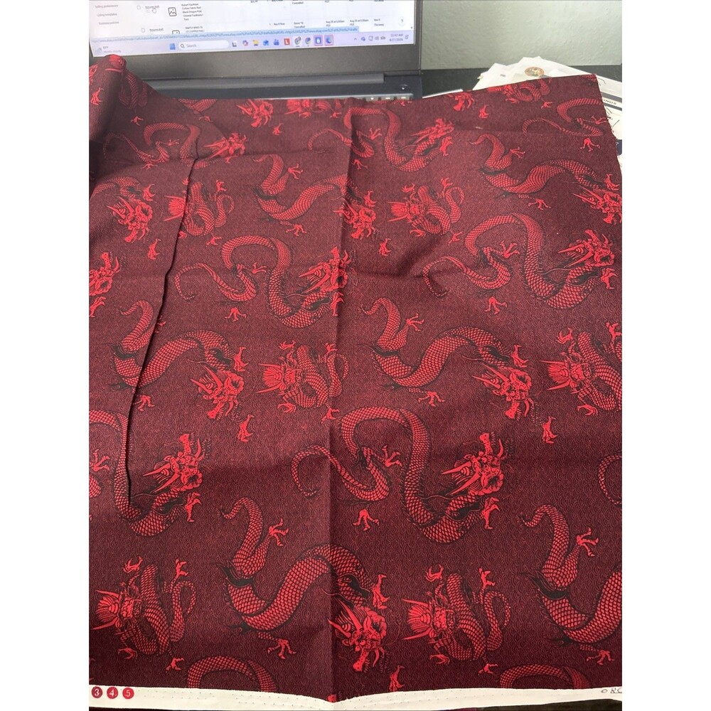 Robert Kaufman Cotton Fabric Red Black Dragon Print Oriental Traditions 1 Yard